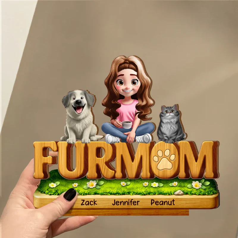 3D Effect Pet Mom Pet Dad - Personalized Custom Shaped Wooden Plaque