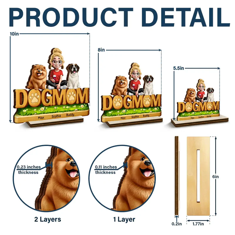 3D Effect Pet Mom Pet Dad - Personalized Custom Shaped Wooden Plaque
