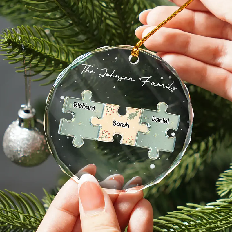 3D Effect Puzzle Family - Personalized Custom Shaped Acrylic Ornament