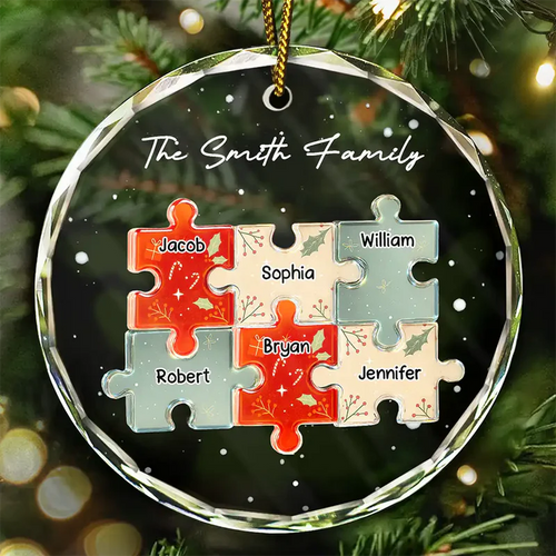 3D Effect Puzzle Family - Personalized Custom Shaped Acrylic Ornament