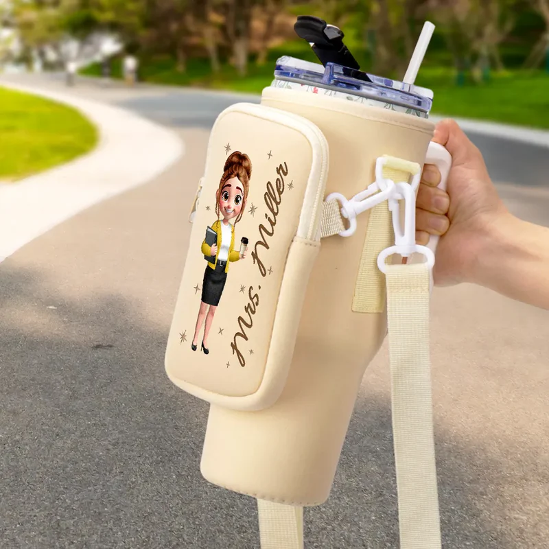 3D Effect Teacher Name - Personalized Bottle Carrier Bag