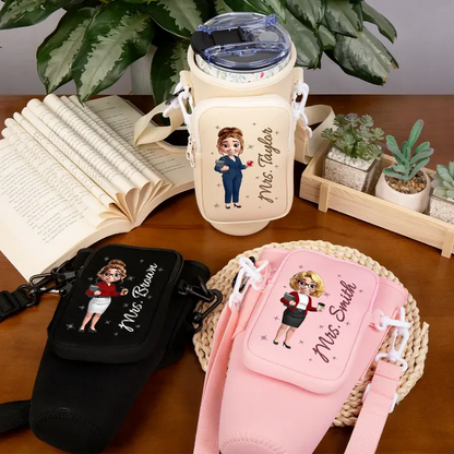 3D Effect Teacher Name - Personalized Bottle Carrier Bag