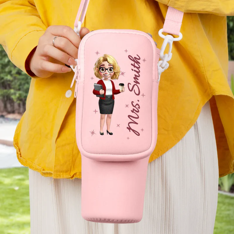 3D Effect Teacher Name - Personalized Bottle Carrier Bag