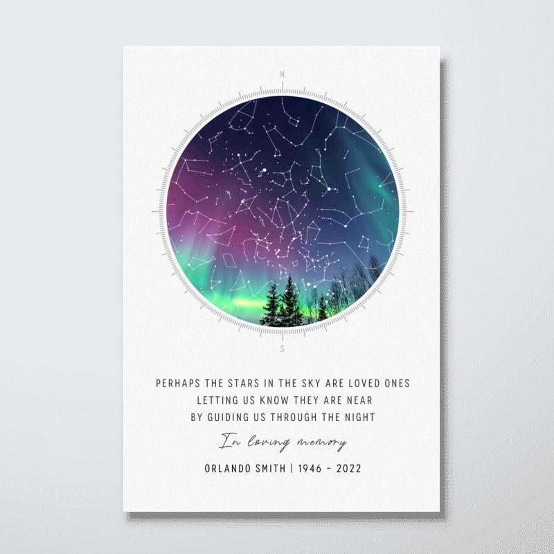 Memorial Star Map Sympathy Bereavement Gift, Personalized Remembrance In Loving Memory Gifts Night Sky Poster, Heartfelt Keepsake to Remember Lost Loved One in Heaven