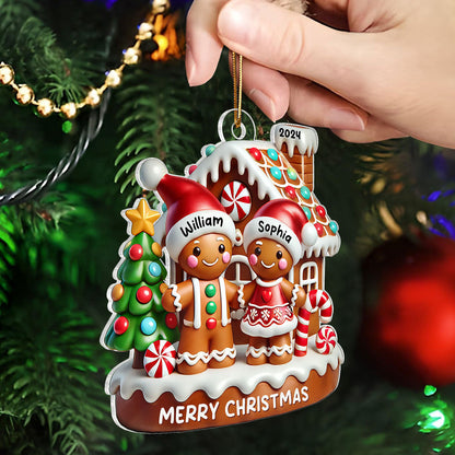 Gingerbread Couple Gingerbread House Polished 3D Effect Personalized Acrylic Ornament