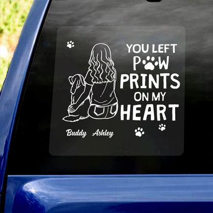 You Left Paw Prints On My Heart Outline Dog Memorial Personalized Decal