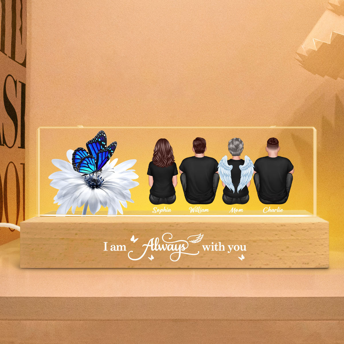 Butterfly I Am Always With You Memorial Personalized Acrylic Block LED Night Light