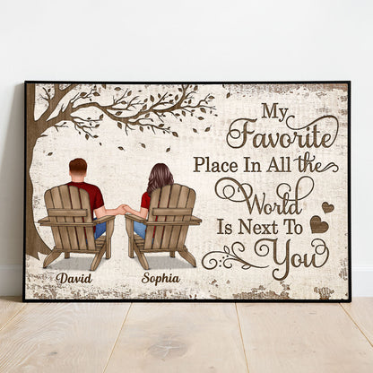 Back View Couple Sitting Under Tree Gift For Him For Her Personalized Horizontal Poster, Anniversary Gift for Your Loved Ones