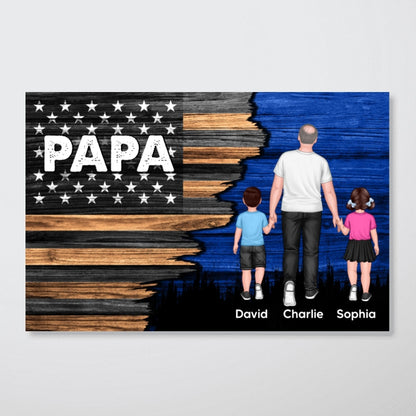 Dad Grandpa Papa Walking With Kids Half Nation Flag Personalized Horizontal Poster, Gift For Dad, For Grandpa, For Husband