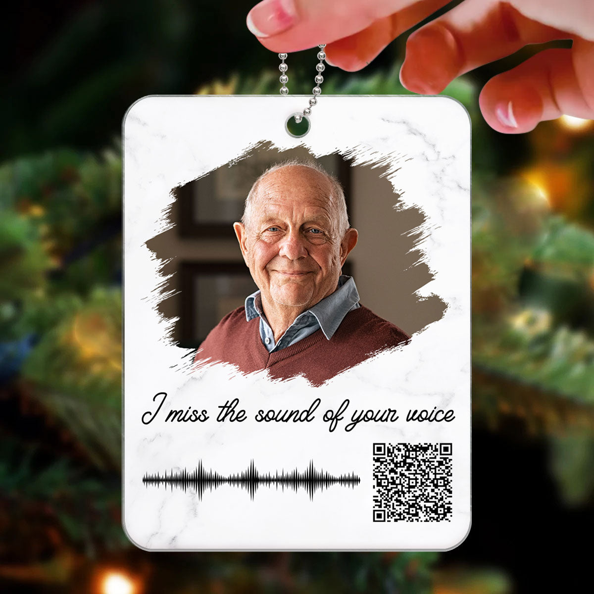 Family Memorial Sympathy Gift Keepsake Photo Inserted Voicemail Voice Message Scannable QR Code Using Your Voicemail Personalized Acrylic Ornament