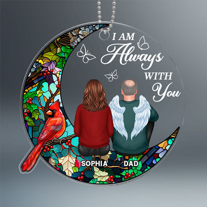 Stained Glass Moon Cardinal Always With You Family Remembrance Memorial Keepsake Christmas Personalized Acrylic Ornament