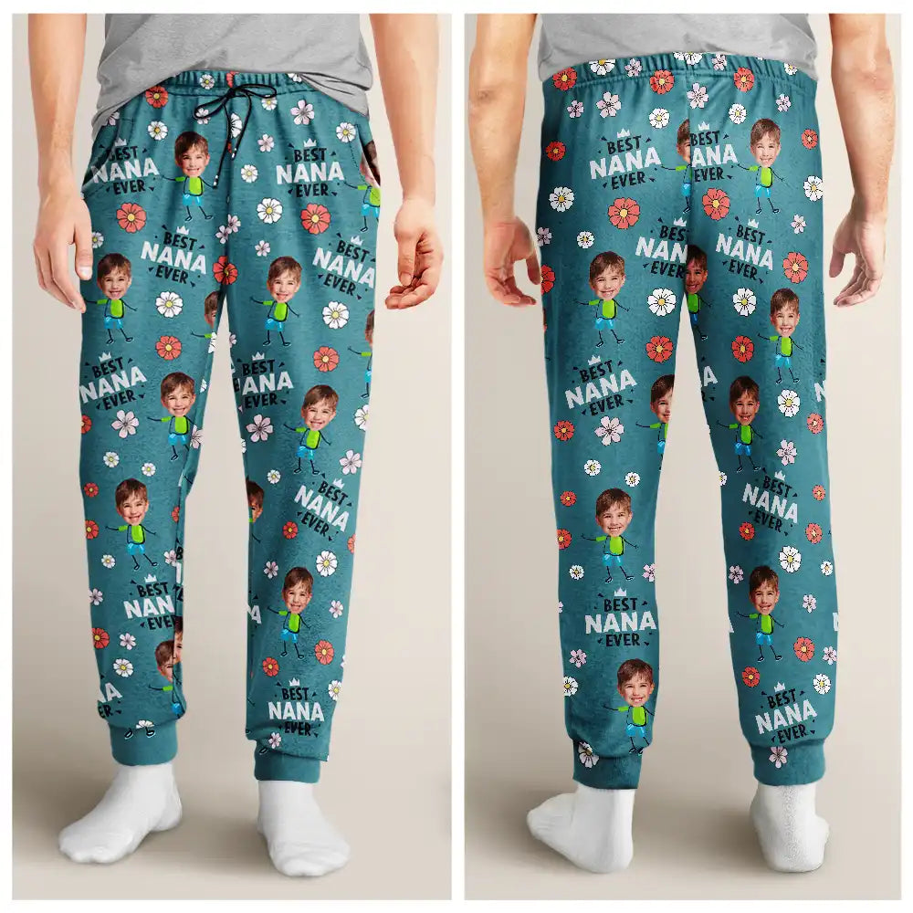 Custom Photo Best Grandma Nana Mom Ever - Personalized Pajama Pants