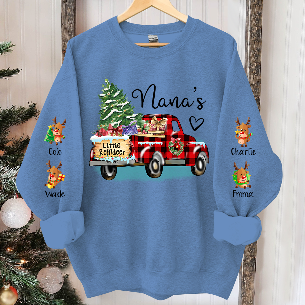 Nana's Little Reindeer Sweatshirt, Custom Nana And Kids Truck Christmas, Grandma Gift TH Sweatshirt