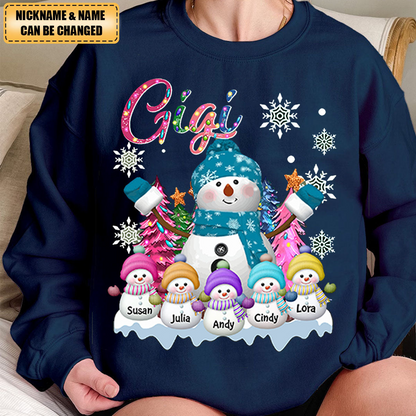 Snowy Grandma Snowman & Kid Christmas Tree Personalized Sweatshirt