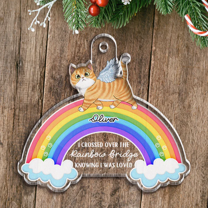 I Crossed Over Rainbow Bridge - Personalized Customized Ornament - Memorial Gifts For Cat Lovers