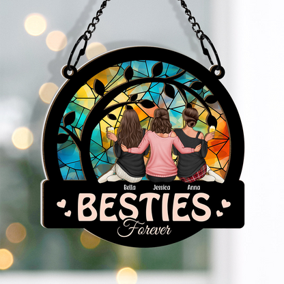 Sisters Forever - Personalized Acrylic Window Suncatcher Ornament - Gift For Besties, Sisters