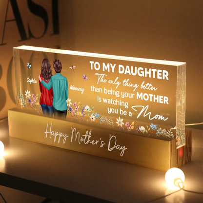 To My Daughter From Mom Happy Mother's Day Floral Personalized Acrylic Block LED Night Light, Mother's Day Gift For Daughter