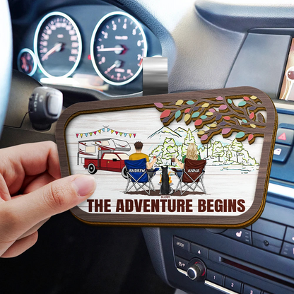 Camping Couple The Adventure Begins - Personalized Custom Shaped Car Visor Clip