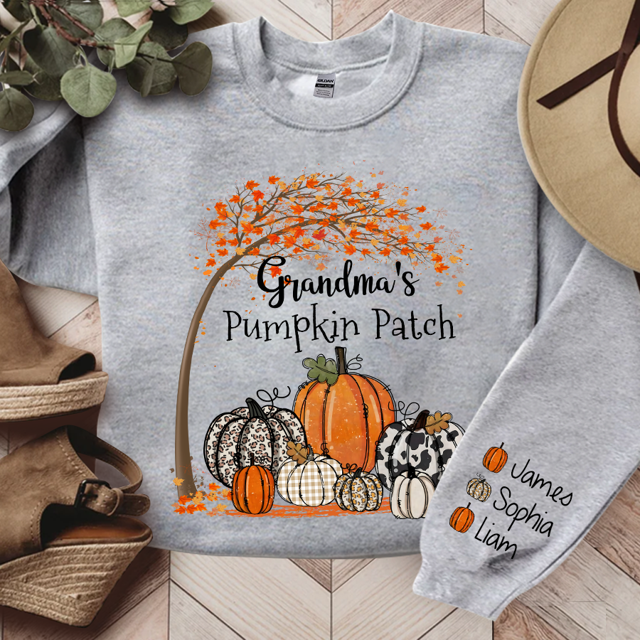 Grandma's Pumpkin Patch Autumn Sweatshirt, Custom Grandma & Kids Fall Autumn, Grandma Gift TH Sweatshirt