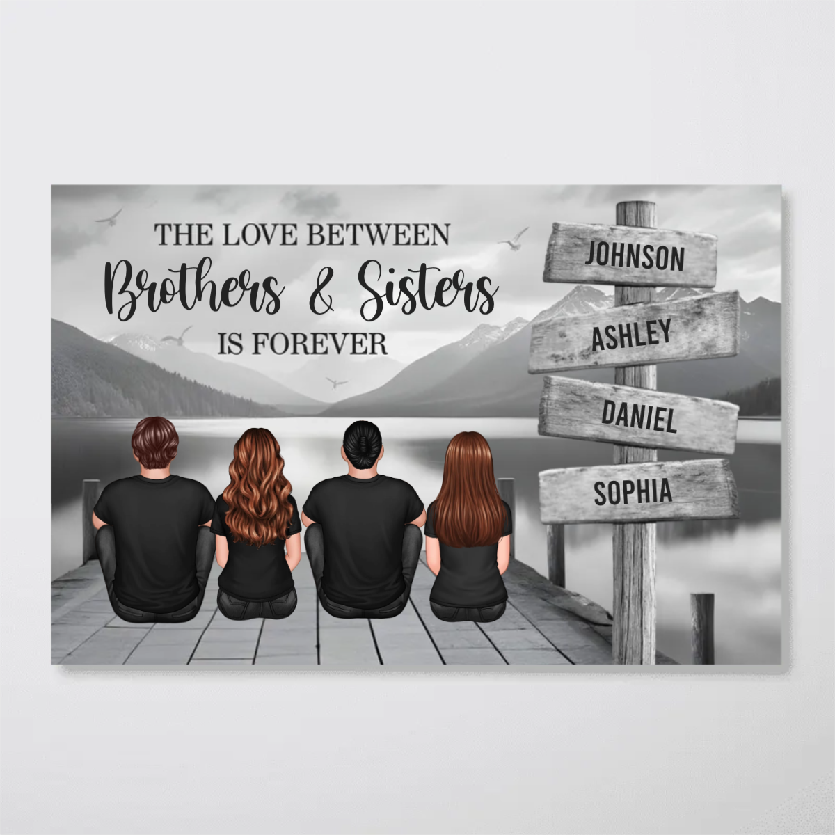 Brothers & Sisters Forever Linked Together Sign Posts Personalized Poster, Home Decoration, Gift For Siblings