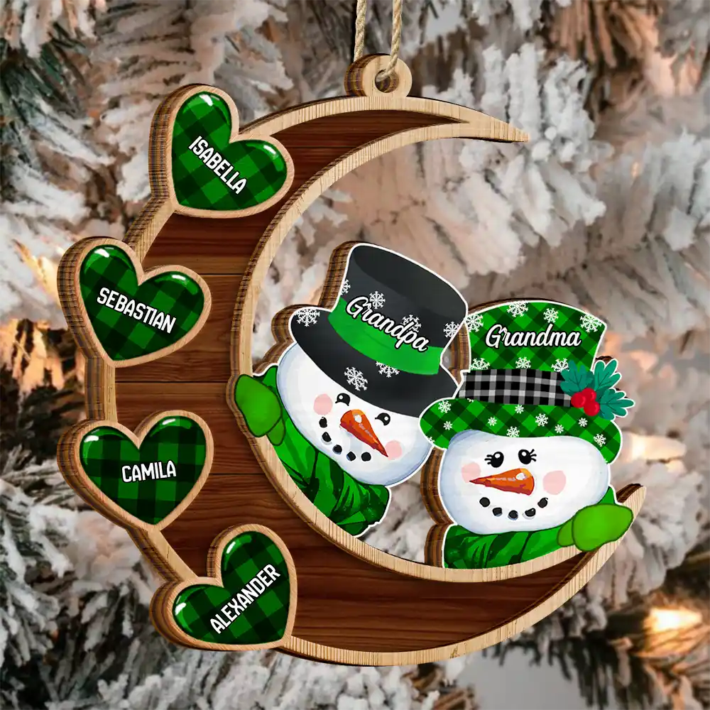 Papa Nana Snowman Family Christmas Grandparents - Personalized Wooden Ornament