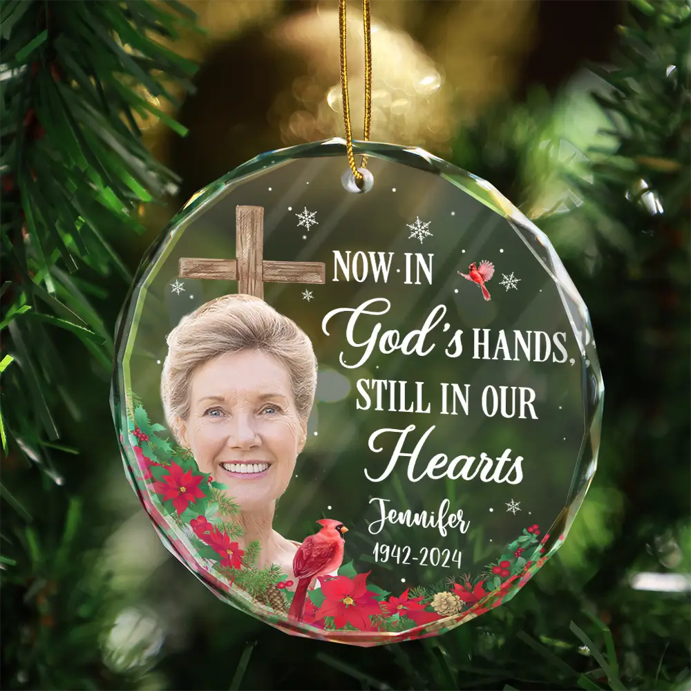 Christmas Custom Photo Memorial God Has You In His Hands - Personalized Circle Acrylic Ornament