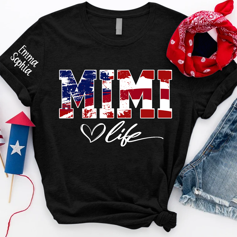 Mimi Life Flag 4th Of July Shirt, Custom Grandma With Kids TH T-Shirt