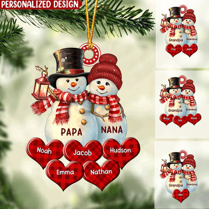 Christmas Couple Snowman Grandma Grandpa Sweetheart Grandkids Personalized Acrylic Ornament