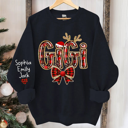 Custom Coquette Bow Christmas Sweatshirt for Grandma, Perfect Gift for Gigi and Grandkids