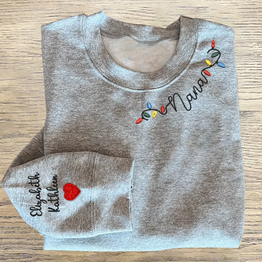 Nana Light Christmas Embroidered Sweatshirt, Custom Nana & Kids, Grandma Gift Sweatshirt