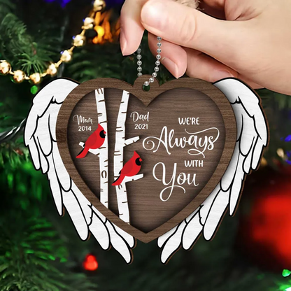 Always With You Cardinal Angel Wings Memorial Keepsake Personalized 2-Layer Wooden Ornament