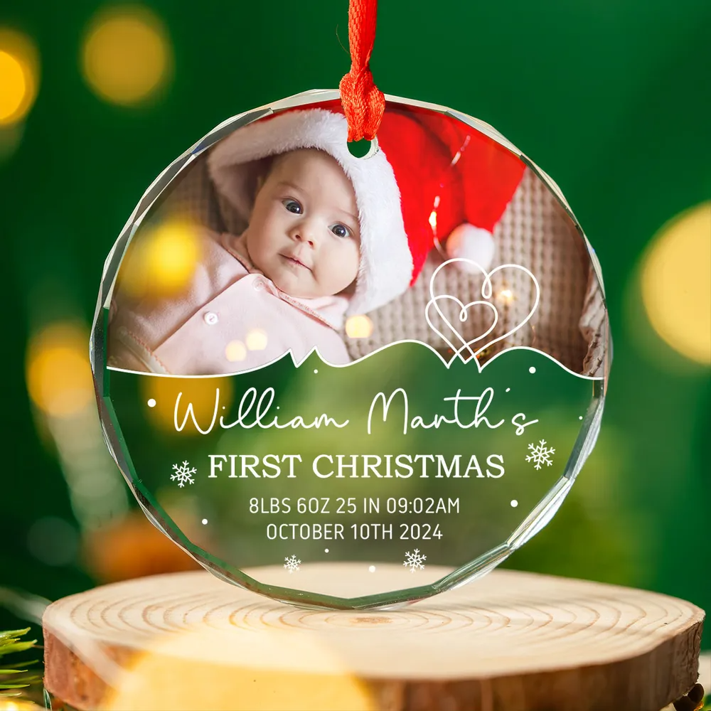 Baby's Frist Christmas Photo Upload Personalized Acrylic Ornament, Christmas Gift For New Mom New Dad