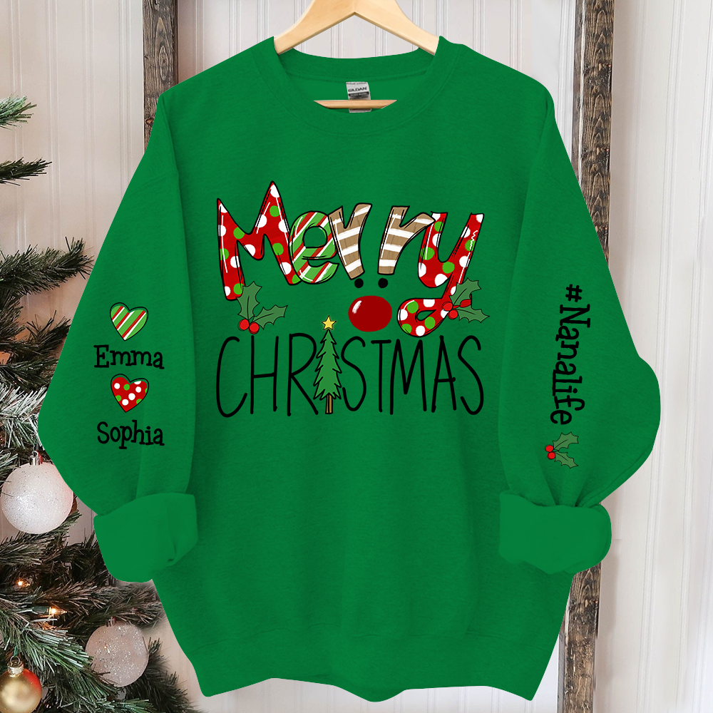 Merry Christmas Sweatshirt, Custom Nana And Kids Christmas, Grandma Gift TH Sweatshirt