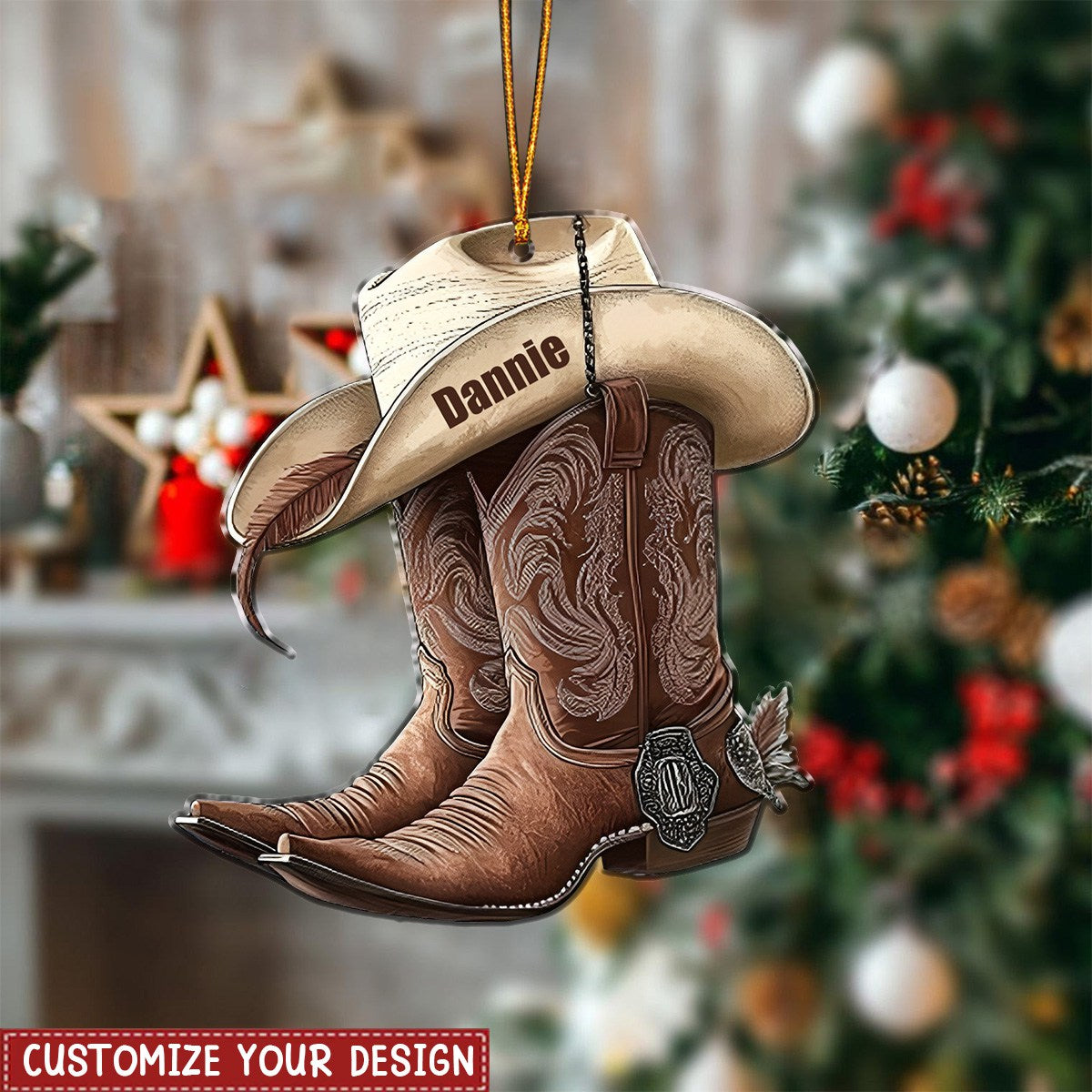 Boots And Hat Cowboy Cowgirl Personalized Christmas Ornament