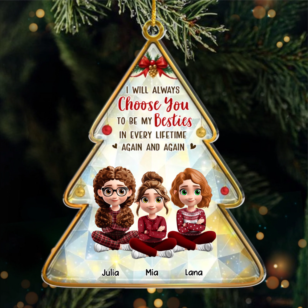 Custom Acrylic Ornament - Personalized Best Friend Christmas Birthday Gifts For Women, Besties, Sisters, BFF - Sharing Laughs Under Christmas Lights