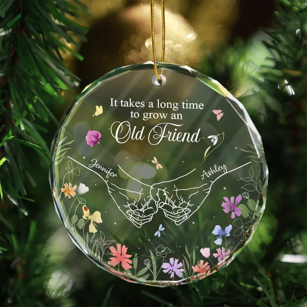 Birth Flower Hands Grow An Old Friend - Personalized Circle Acrylic Ornament