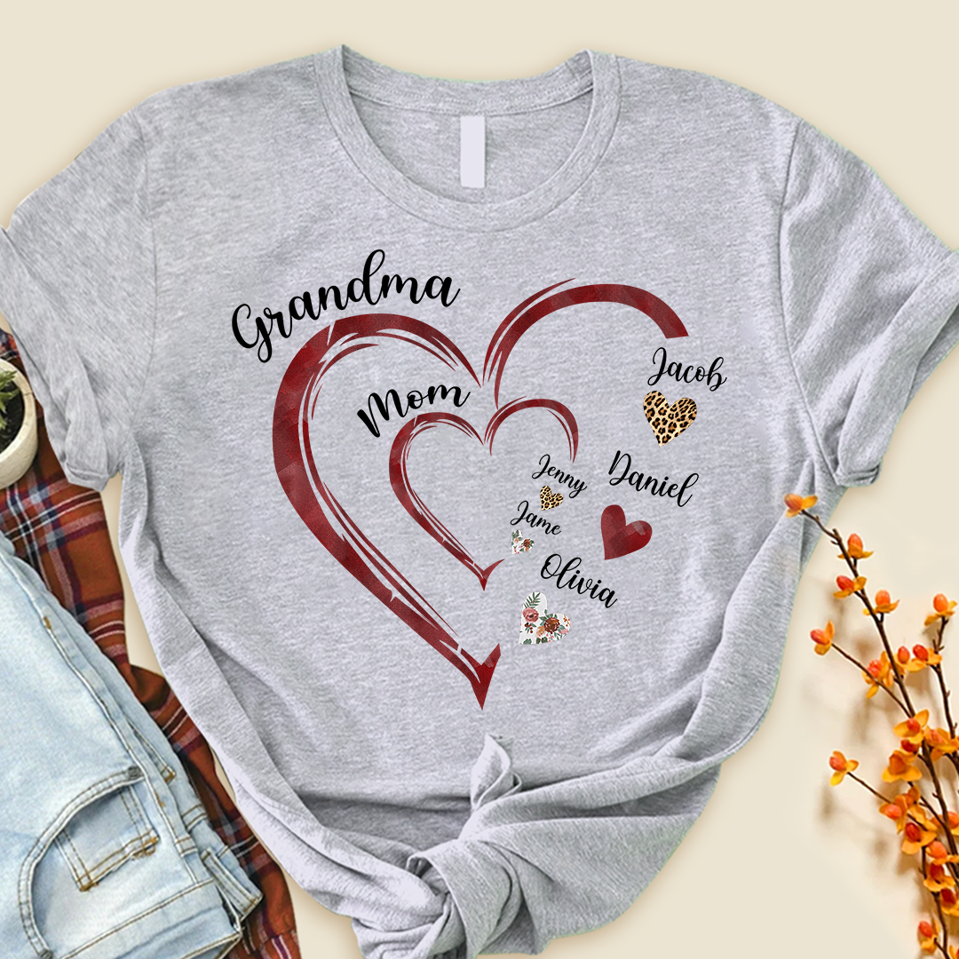 Personalized Heart Mom Grandma And Kids Shirt, Custom Name Mother's Day Shirt, Gift For Birthday Mother's Day, Gift for Mom Grandma Mimi Nana Gigi Gaga