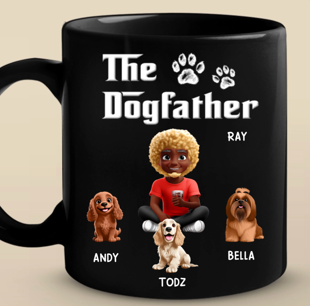 The Dogfather - Dog Personalized Custom Black Mug - Father's Day, Gift For Dad, Pet Owners, Pet Lovers