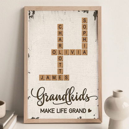 Grandkids Make Life Grand Heart Crossword Puzzle Art Personalized Poster