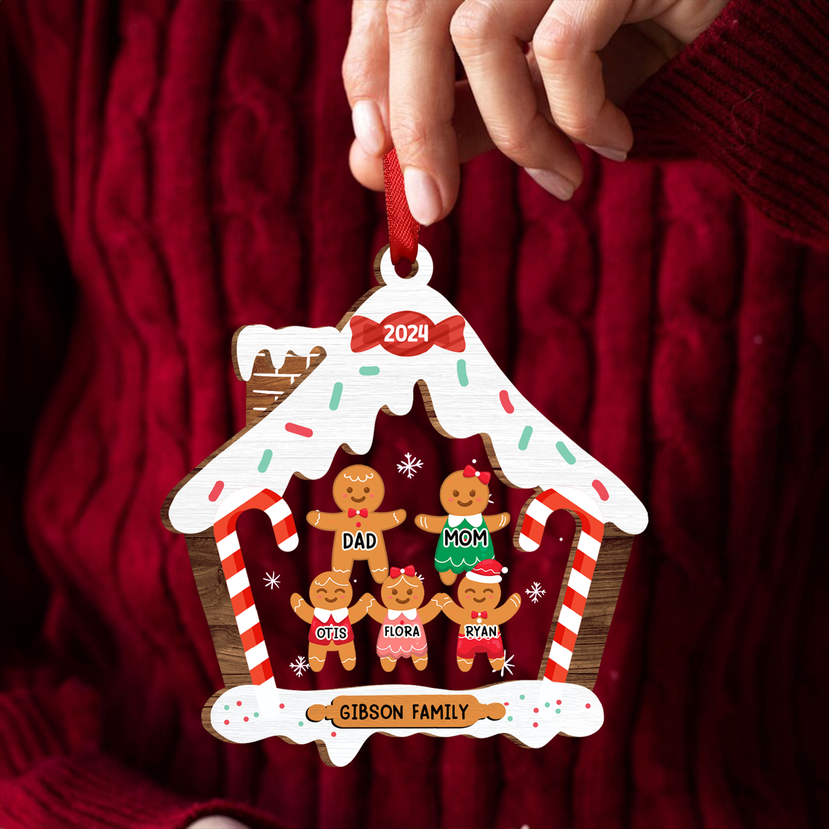 Gingerbread House Family With Pets Christmas - Personalized Acrylic Ornament