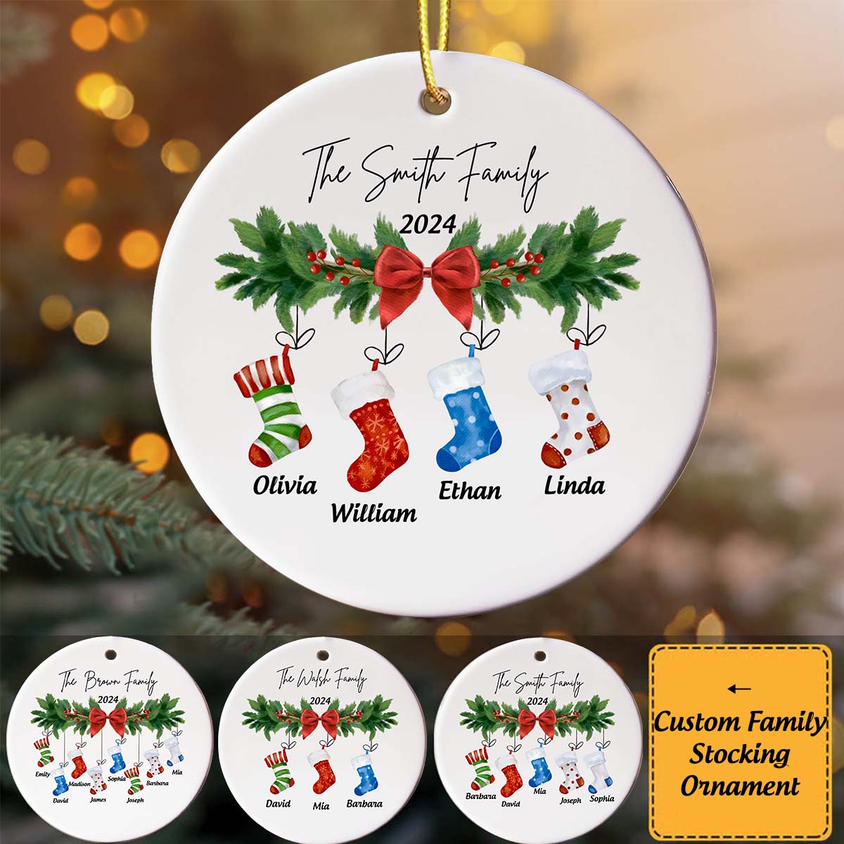 Ceramic Ornaments For  Family, Custom Ornaments With Names And Years, Family Christmas Gifts