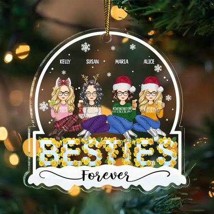 Besties Forever Yellow Rose Christmas - Personalized Custom Shaped Acrylic Ornament