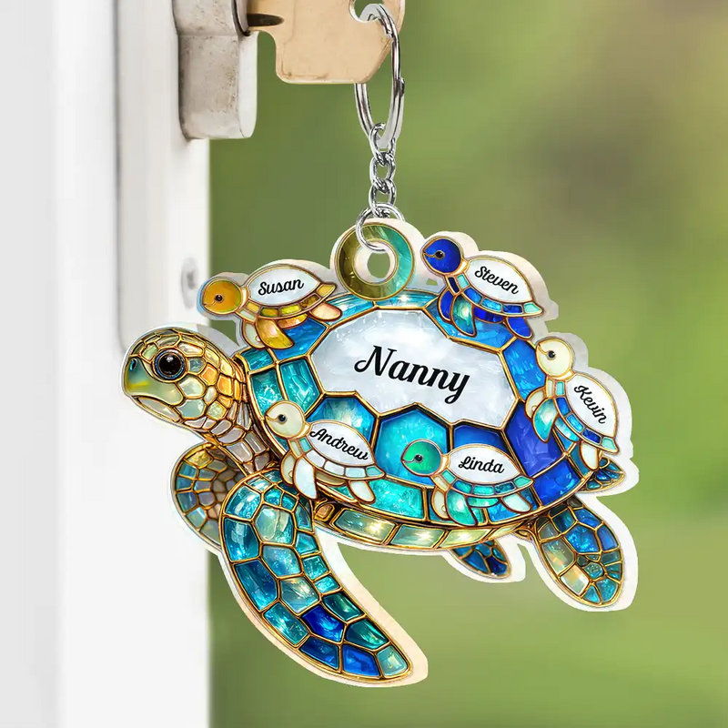 Turtle Stained Glass Mom Grandma - Personalized Acrylic Keychain
