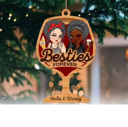 Custom Wooden Ornament - Personalized Best Friend Christmas Birthday Gifts For Women, Besties, Sisters, BFF - Merry Moments With My Bestie