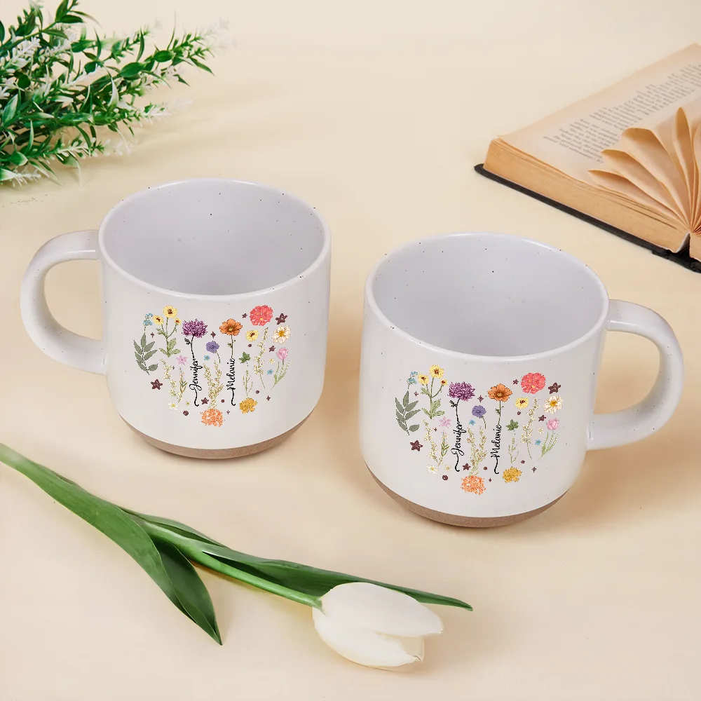 Birth Month Flower Heart - Personalized Pottery Mug