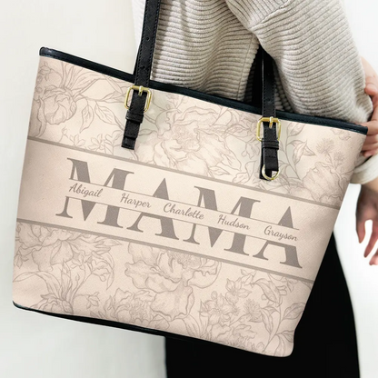 Mom Floral Design Trendy Bag - Personalized Leather Tote Bag