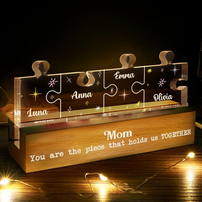 Mother You Are The Piece That Holds Us Together Family Puzzle - Personalized Custom Shaped LED Light