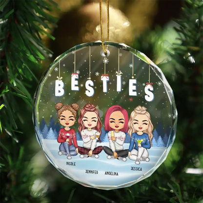 Friends Besties Sisters Brothers Sitting Together Chibi - Personalized Circle Acrylic Ornament