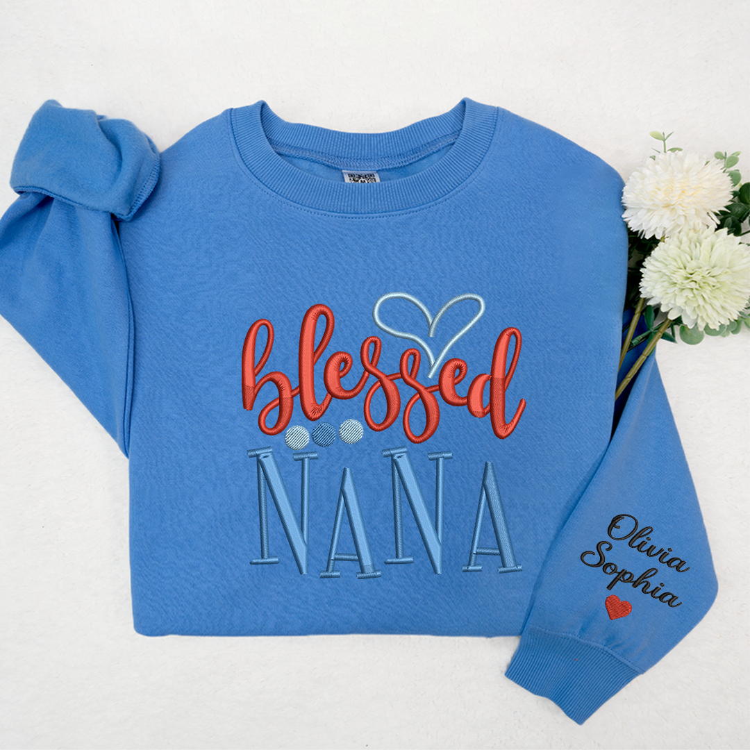 Embroidery Design Heart Blessed Nana And Kids, For  Give Grandma