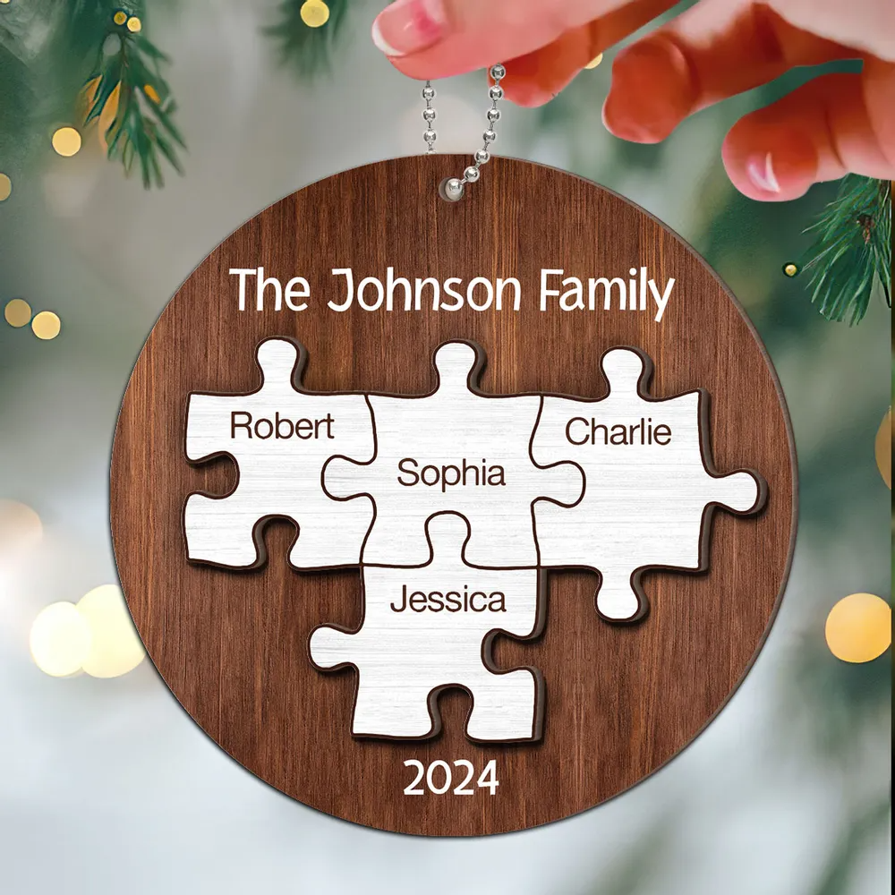 Pieces Of Our Family Christmas Keepsake Personalized Wooden Ornament